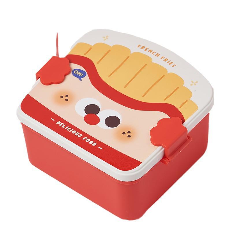 Leak-Proof Cartoon Bento Box with Creative French Fries, Fried Chicken, and Rice – Microwaveable Lunch Box for Students and Office Workers