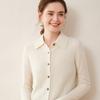 Women's Cashmere Polo Collar Knit Cardigan Sweater - Long Sleeve Lapel Knit Top