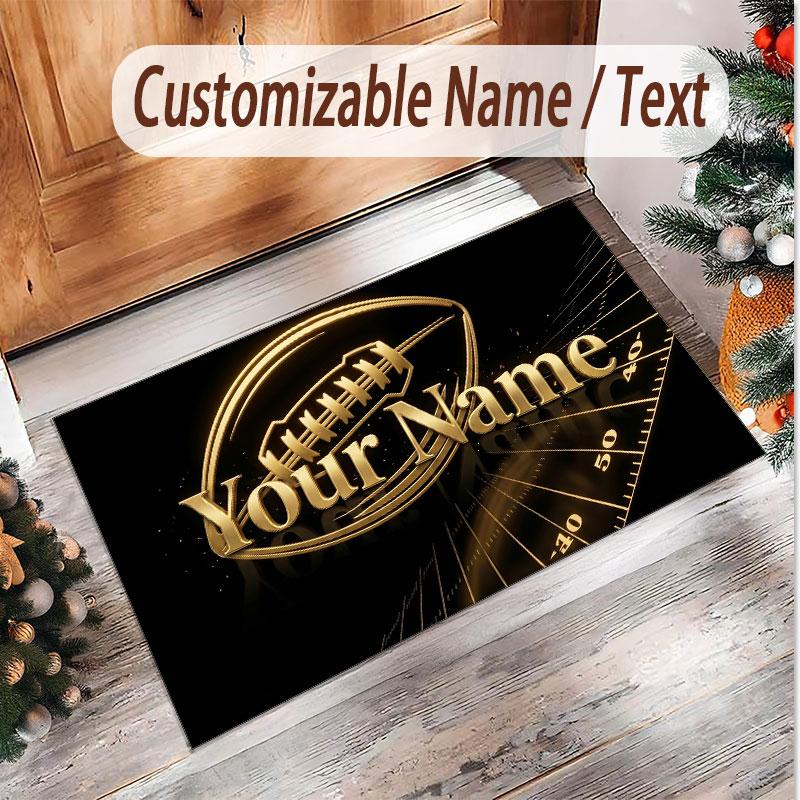 American Football Theme Soft Crystal Velvet Rug Custom Name & Text Print Non Slip Floor Rug for Bedroom Living Room
