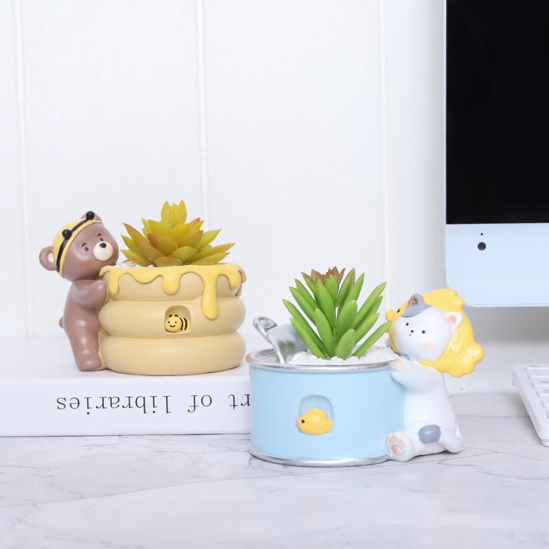 Cartoon Animal Flower Pot Resin Succulent Pot Planter Home Decor Garden Decoration Desktop Ornaments Bonsai Plant Pot