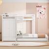 Massivholz-Etagenbett 90*200 mit Ausziehbett, Multifunktionales Kinderbett mit Kleiderschrank, Schubladen und Staufach, Weiß