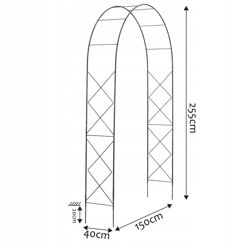 KADAX Pergolă de grădină metalică Arc pentru trandafiri cățărători Flori Suport pentru flori 255cm