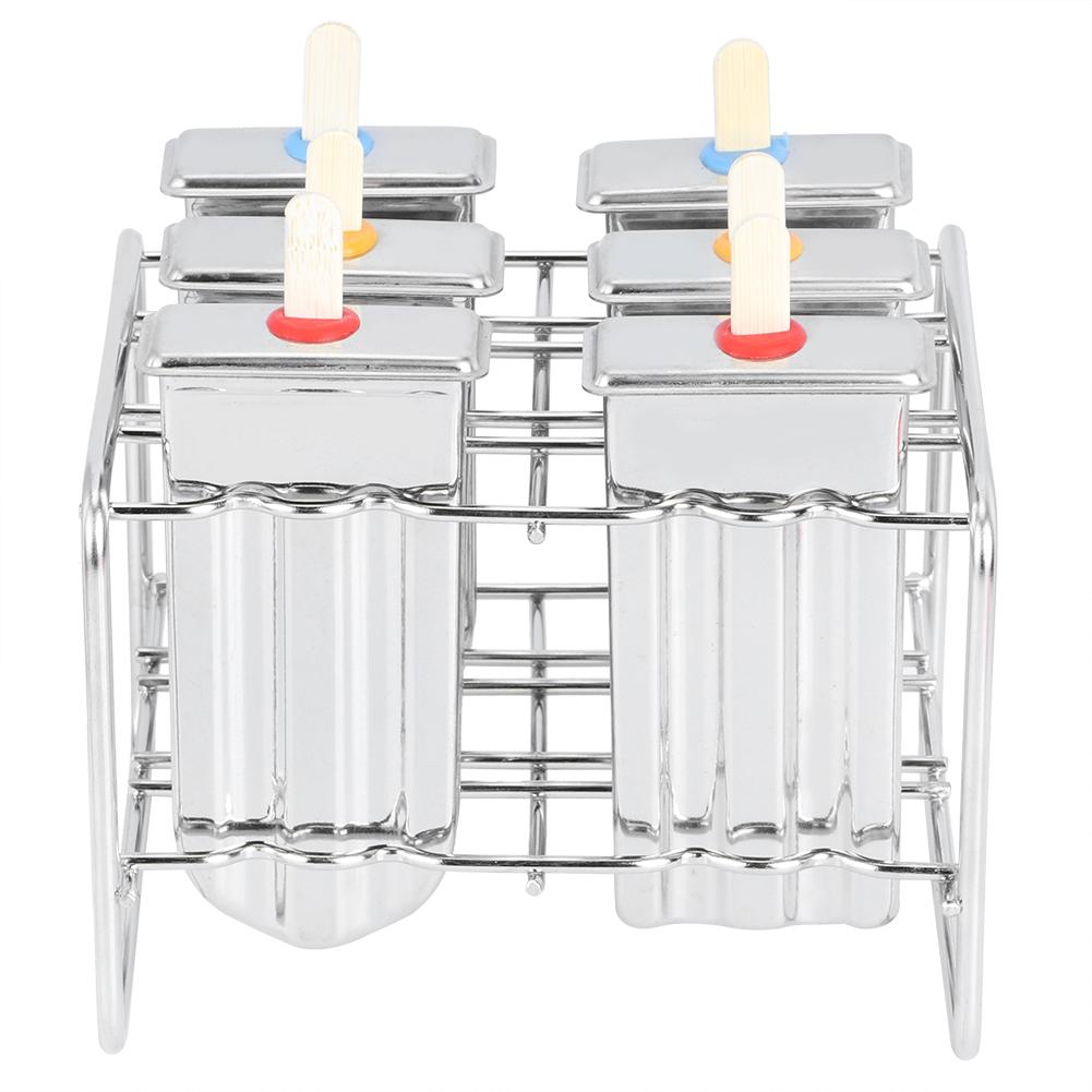 Formă pentru înghețată din oțel inoxidabil cu 6 cavități, instrument de făcut înghețată cu suport, perie de curățat pentru bucătărie