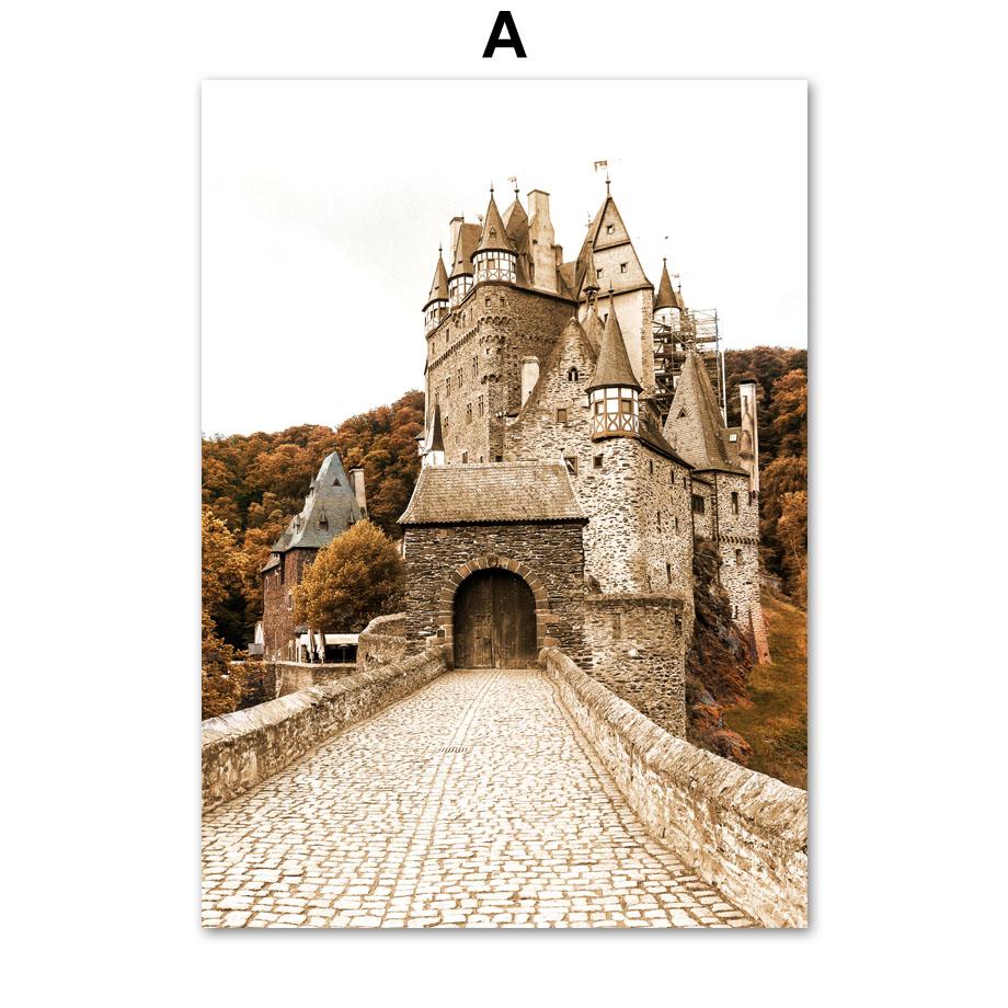 Осенний олень, замок, опавшие листья, постер, пирс, завод, лес, печать, настенные художественные картины, холст, живопись для гостиной, домашний декор 21X30cm No Frame