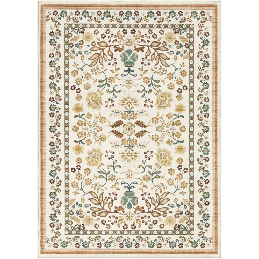 Living Room Carpet  Bedroom Bedside Floor Mat Machine Washable Carpets Spring Flowers Plant Retro Home Decoration Rug