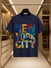 2026 New Arrival 100 Cotton Tshirt New York City Nyc Landmark Comic Colorful Letter Print Vintage American Crew Neck Casual Sh