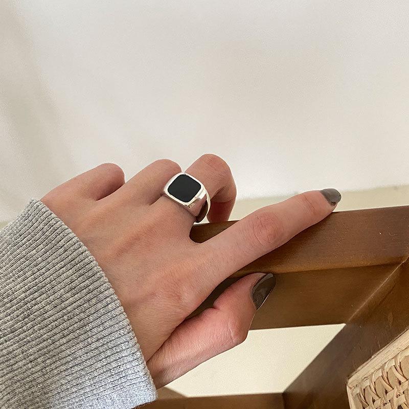 Trendy Korean Black Square Open Adjustable Ring for Women Open Adjustable
