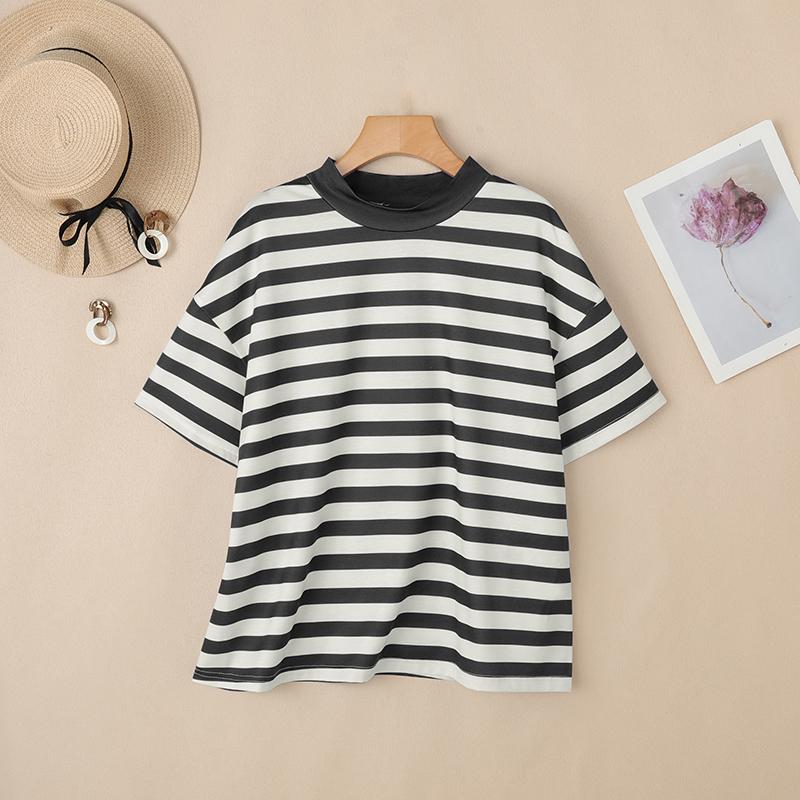 

ZANZEA Женская повседневная футболка в полоску с воротником-стойкой, свободного кроя, с рукавом до локтя 4XL чёрный