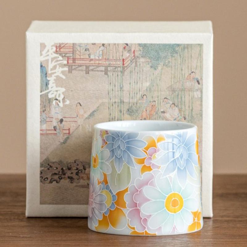 Antique Hand-painted Flowers Teacups Ceramic Master Cup Chinese Kung Fu Tea Set Household Tea Ceremony Personal Single Drinkware
