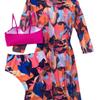 Women's European & American Mesh Gathered Bikini: Sexy Printed 3-Piece Swimsuit Set.