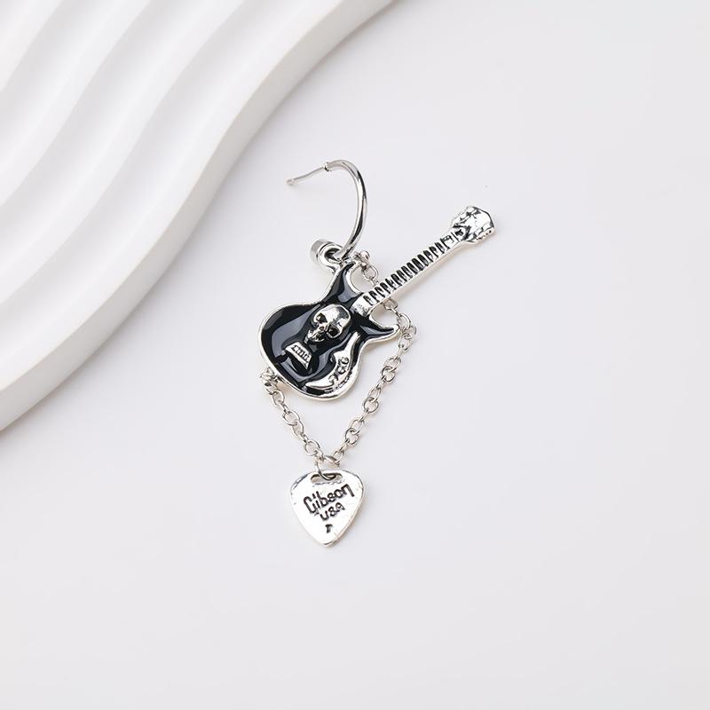 Minimalist Black Guitar Drop Earrings With Heart Charm Stylish Women Jewelry