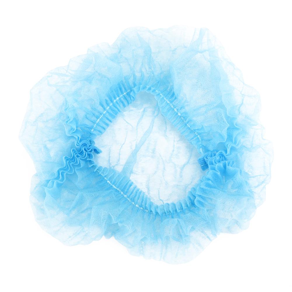 100Pcs Non Woven Disposable Pleated Shower Hat Blue for Bath Spa Hair Home Bathing Hats