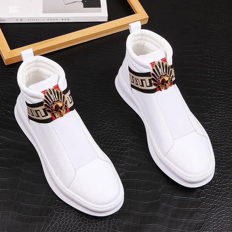 New Men's Cleats Men's Leather Loafers Men's Shoes Thick High-top Riding Boots Plus Size 46 A5