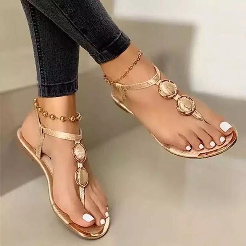 Summer new wish casual flat beaded toe beach sandals women-4nals