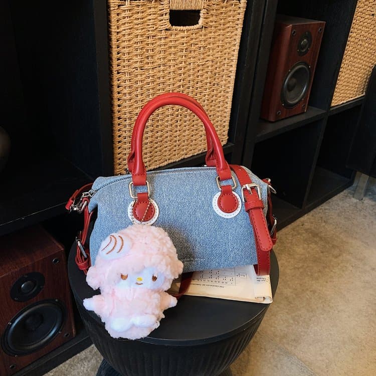 Denim Mini Boston Bag Women's Shoulder Crossbody Bag