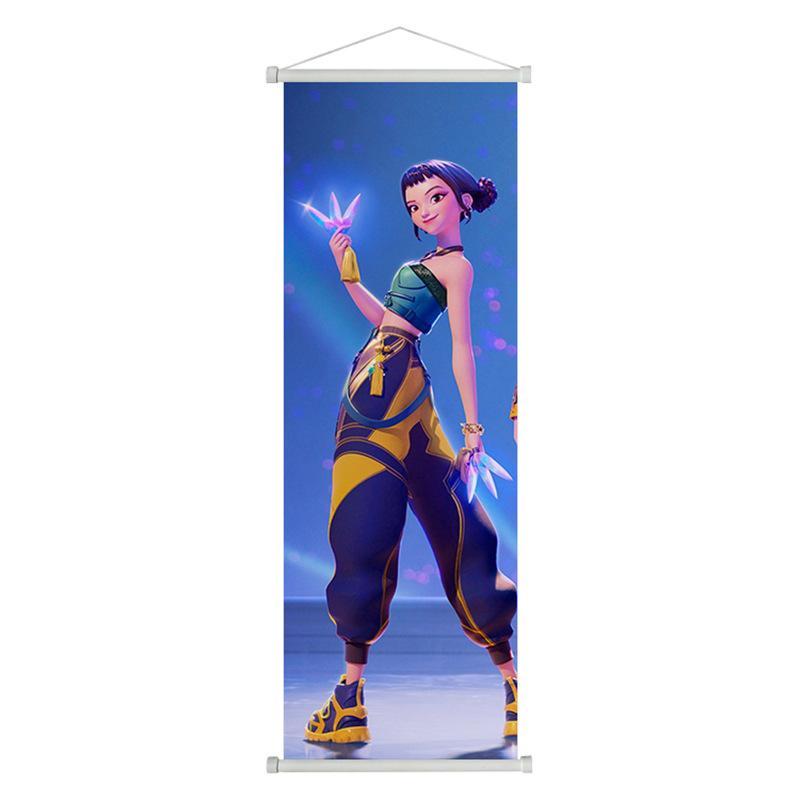 

KPop Demon Hunters Poster Hanging Painting Cartoon Huntrix Girl Zoey Rumi Mira Anime Poster Wall Decor Art Home Decoration 25*75cm синий