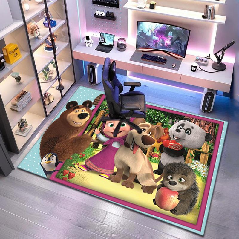 Russian animation Masha and the Bear Fairy Tale Cartoon Carpet Soft Home Living Room Bedroom Door Mat Outdoor Picnic Ground Mat rug T5