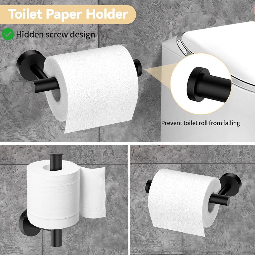 Black Bathroom Hardware Set Accessories Wall Mounted Stainless Steel Towel Bar Towel Ring Toilet Paper Holder Hook Bathroom Kit