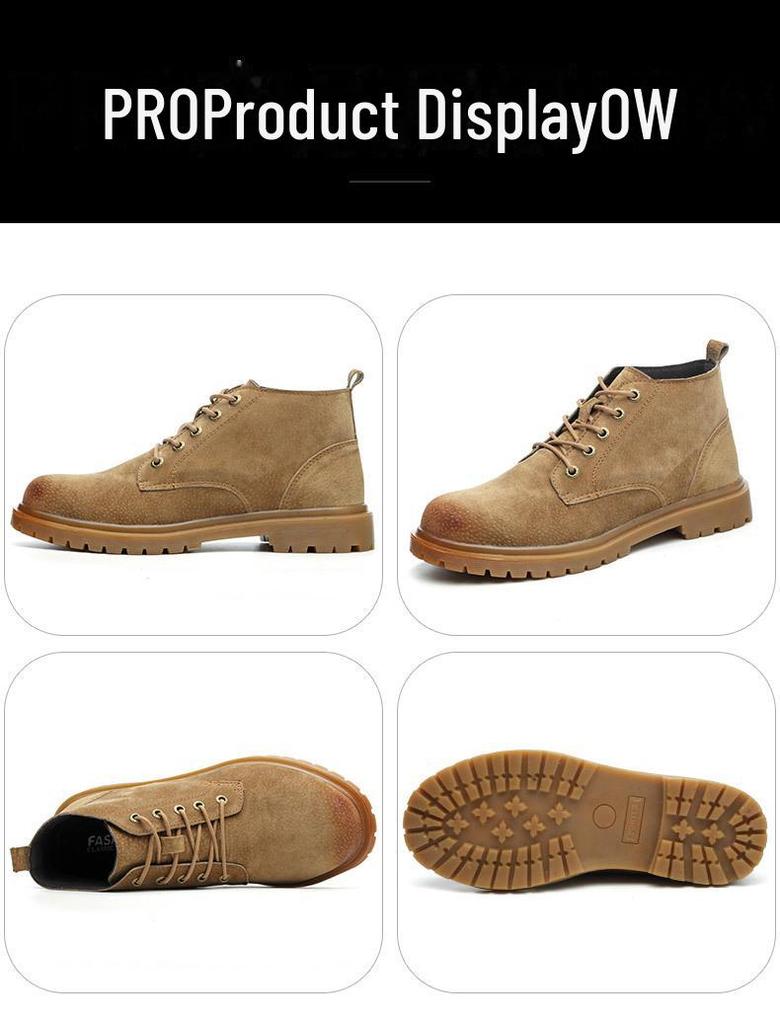 Men's Steel Toe Cap Lightweight Breathable Safety Work Shoes - Anti-Smash, Anti-Puncture, Non-Slip, Wear-Resistant Cowhide.