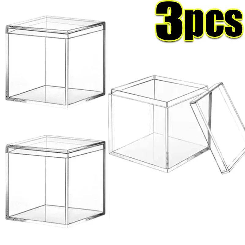 1-50pcs New Square Transparent Plastic Boxes with Lid for Food Acrylic Candy Gift Figurine Display Small Candy Boxes