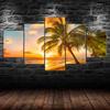 Tropical Beach Paradise Sunset Canvas 5 Piece Five Panel Wall Print Modern Art Poster Picture Home Decor Gift For Him For Her