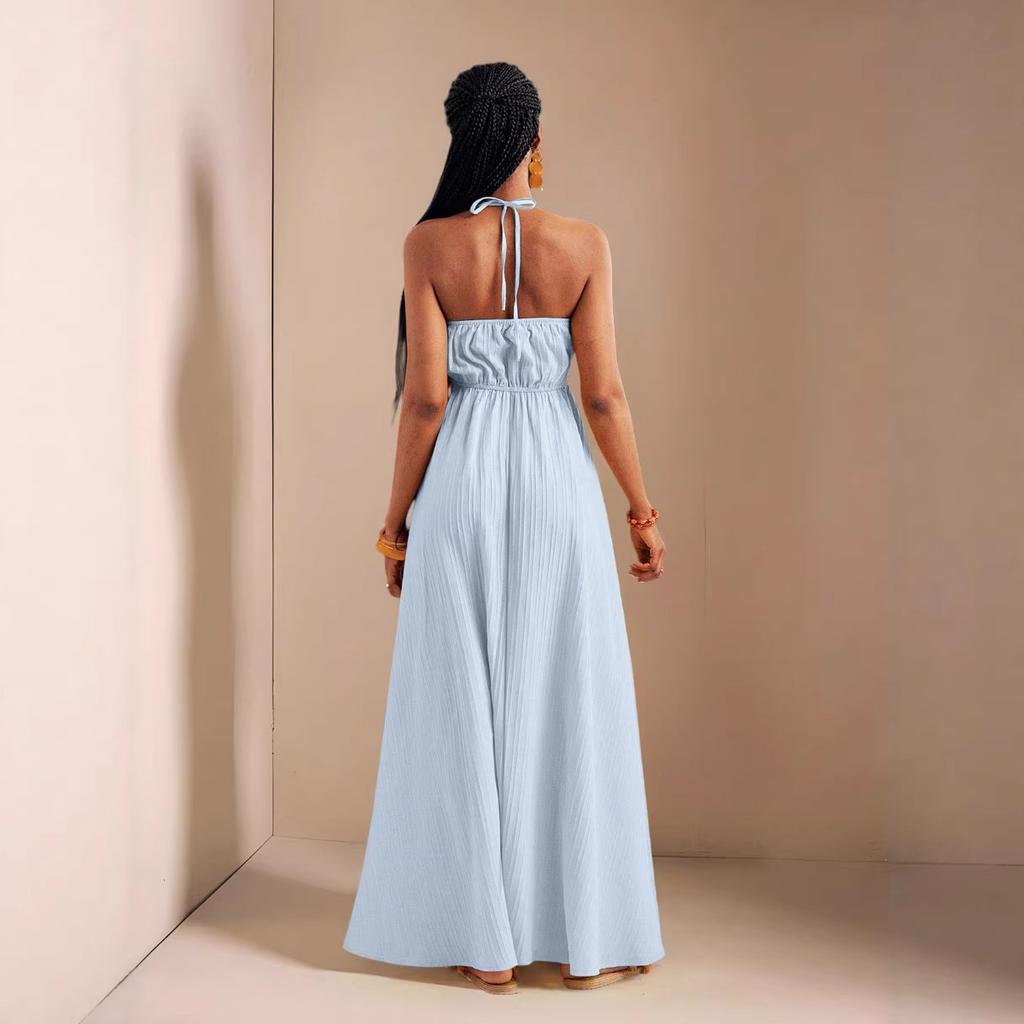 European and American Summer New Sexy V-neck Dress, Loose Holiday Style Split-ended Big Swing Dress for Women