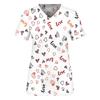 Nurse Uniform Love Heart Print Pocket V-Neck Nursing Scrubs Tops Workwear Women's T-shirts