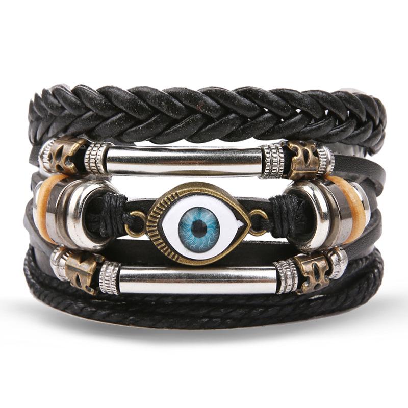 Men's Vintage Multilayer Leather Bracelet with Hollow Triangle Beads