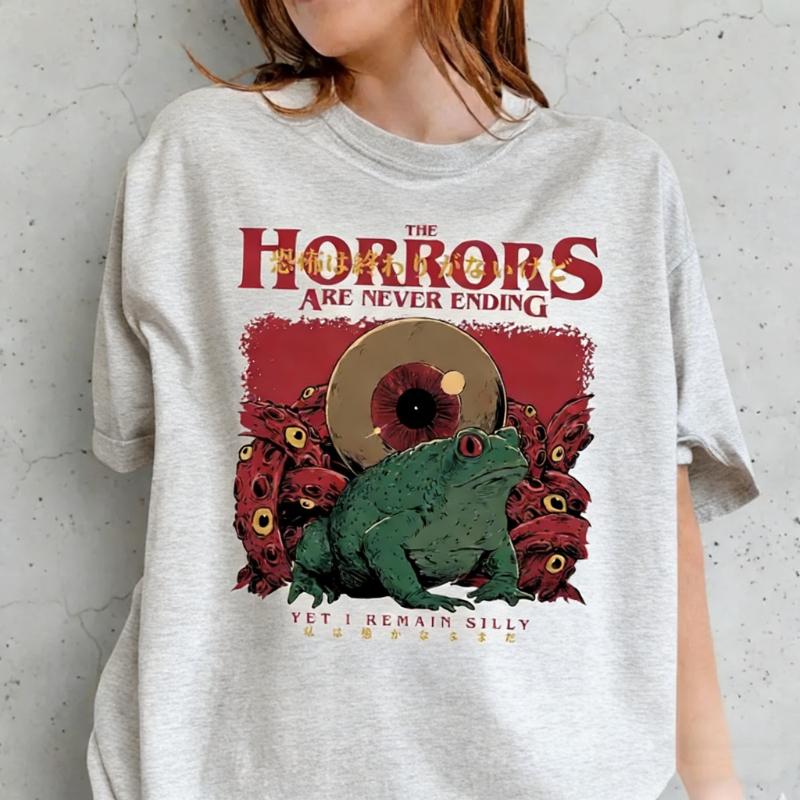Horrors Are Never Ending Frog Silly Horror Tshirt Meme Funny Gifts Unisex Printed Tshirt Tops Allmatch Regular Short Sleeve