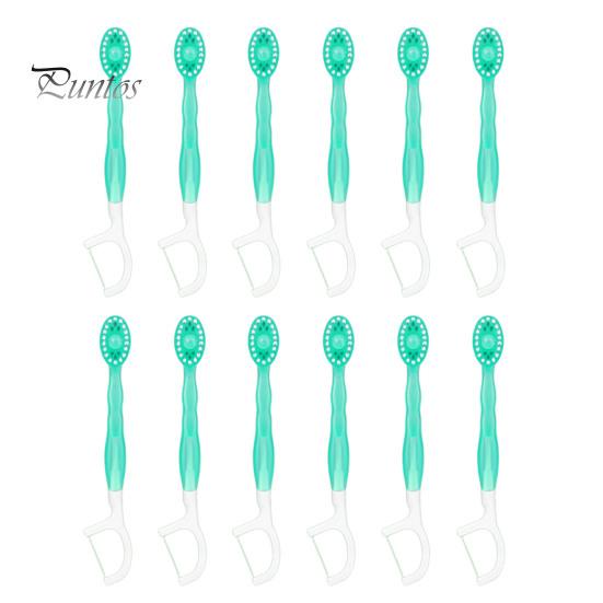 

12 шт одноразовая зубная щетка с зубной пастой, щетка для чистки языка, портативная дорожная зубная щетка для взрослых, предварительно пропитанная зубная нить, уход за полостью рта Green Tea