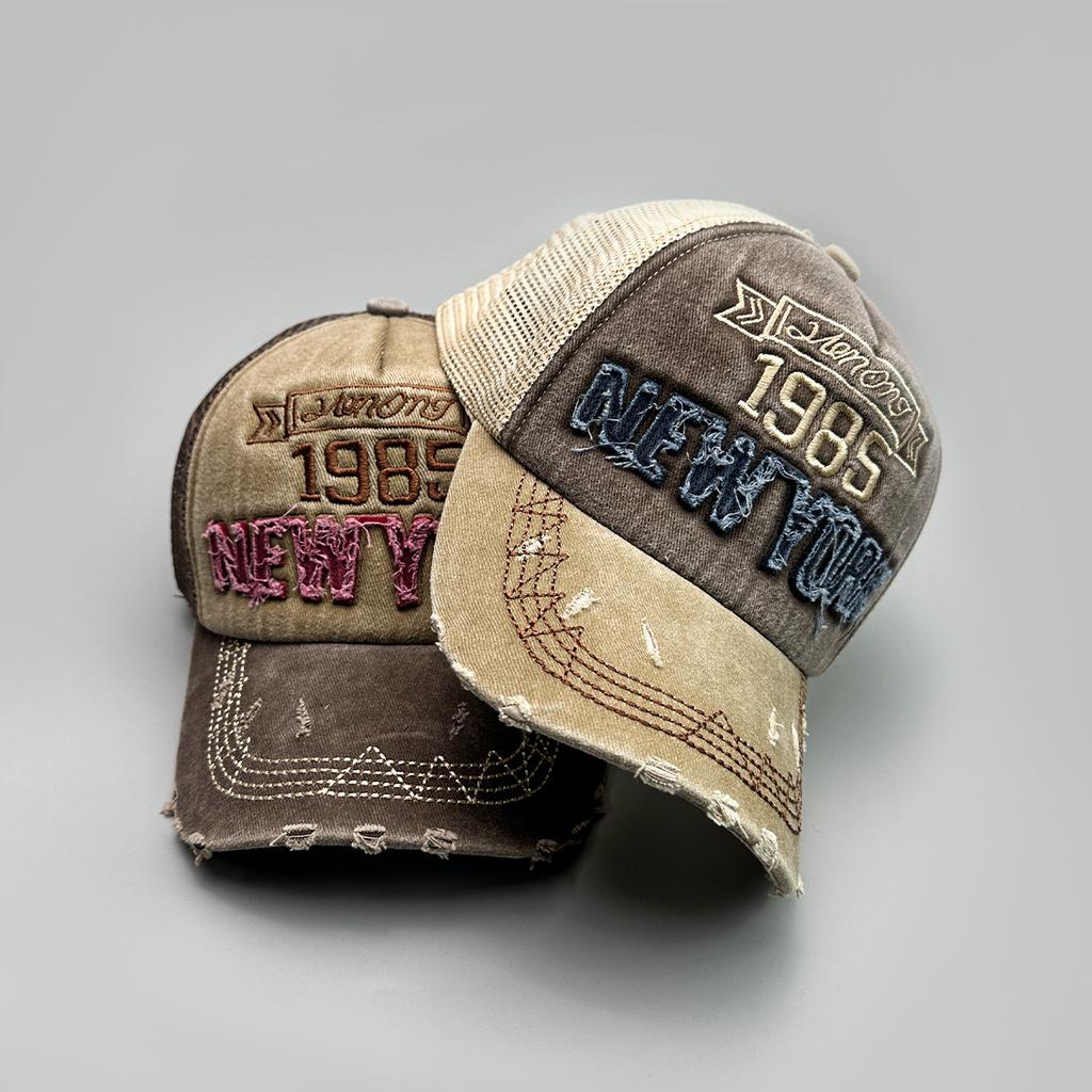 Street Hole Wind Embroidery Letter Baseball Cap Men'S And Women'S Sunshade Mesh Eye Matching Personalized Truck Hat