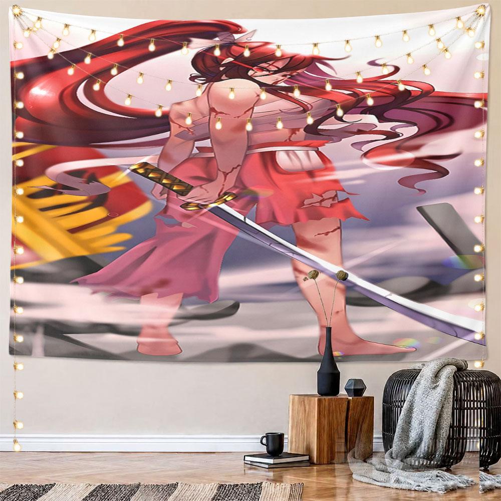 Samurai Girl with Red Hair and Sword Pattern Wall Hanging Tapestry Decorative Tapestry Home Decor for Bedroom and Living Room