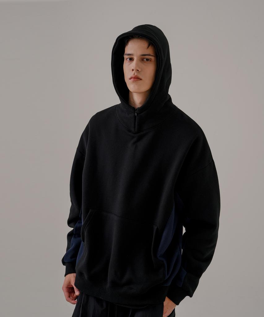 Divide Neck-Up Fleece Hoodie Black Shhd6685