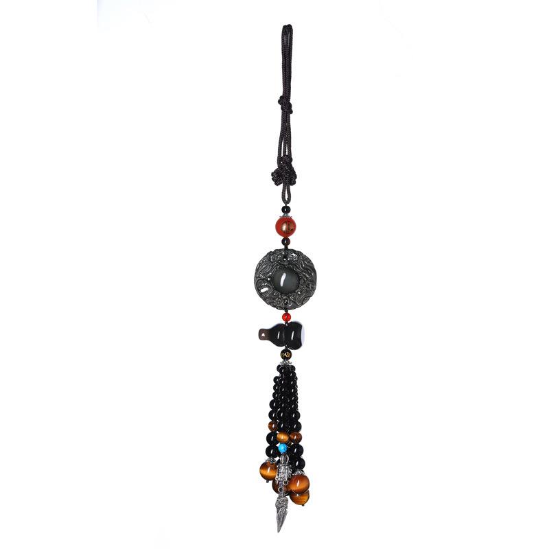 Obsidiana Naturale Accessorio per Auto Sicuro Viaggio Benedizione Ciondolo Specchietto Retrovisore Auto Ornamenti Regalo di Compleanno Decorazione Auto