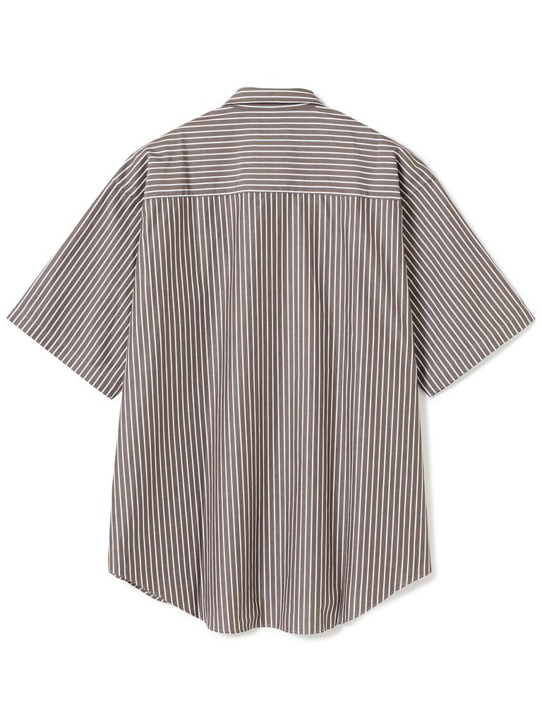 Beams Men's Striped Easy Mini Regular Collar S/S Shirt, Brown, Size M