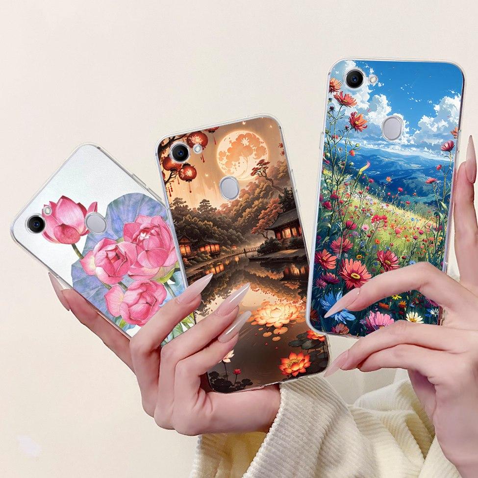 Clear For Oppo F7 Case Kawaii Cute Cat Fashion Flower Funny Luxury Painted Soft Back Cover For OppoF7 Phone Case CPH1821 CPH1819