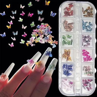 48 Piezas Decoraciones 3D de Mariposas para Uñas, Accesorios Coloridos de Mariposas para Arte de Uñas, Suministros para Arte de Uñas de Salón