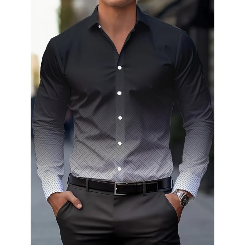 Men's Stylish Casual Long Sleeve Shirt Breathable Tops Gradient Casual Business Shirts Full Sleeve shirts Turn-Down Collar