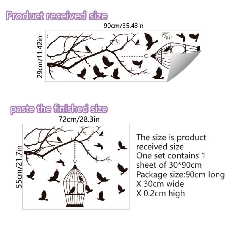 Black Branch Birdcage Wall Sticker for Bedroom, Living Room, or Entrance Decor