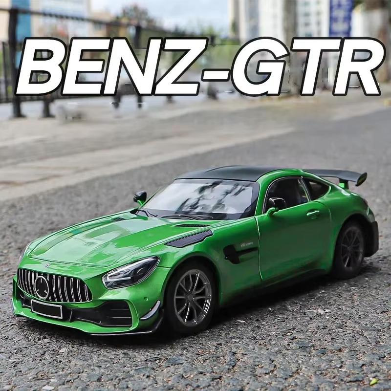 Velký 1:18 Mercedes-Benz AMG GTR model auta Kovové tlakově lité vozidlo Sběratelské hobby zvuková a světelná stahovací miniaturní hračka pro chlapce, děti dárek