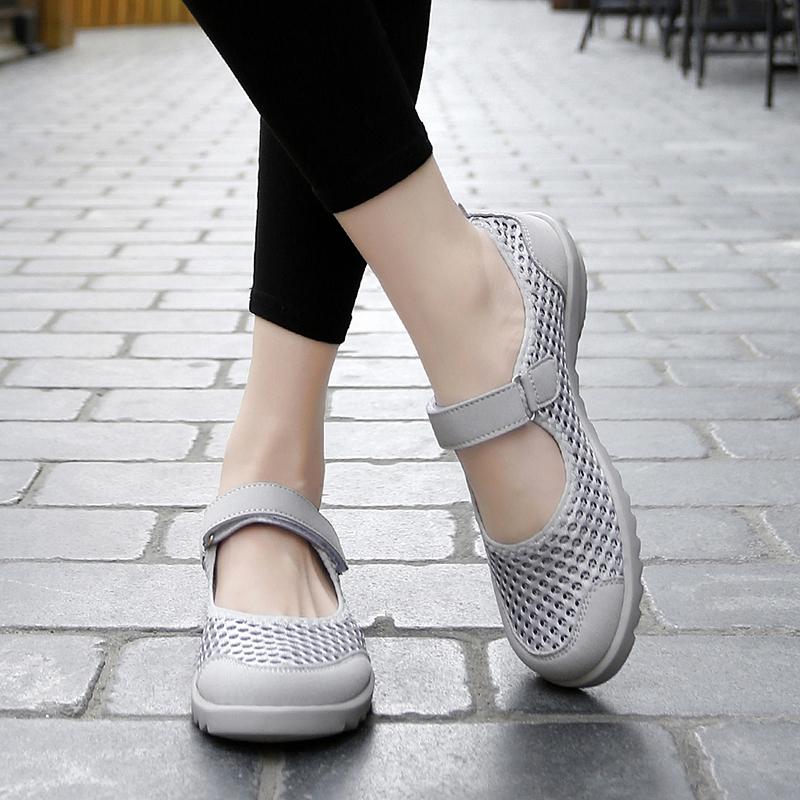 

Летние сандалии женские Мэри Джейн сетчатые туфли для вождения удобные повседневные туфли без застежек большого размера для пляжа EU: 41 серый