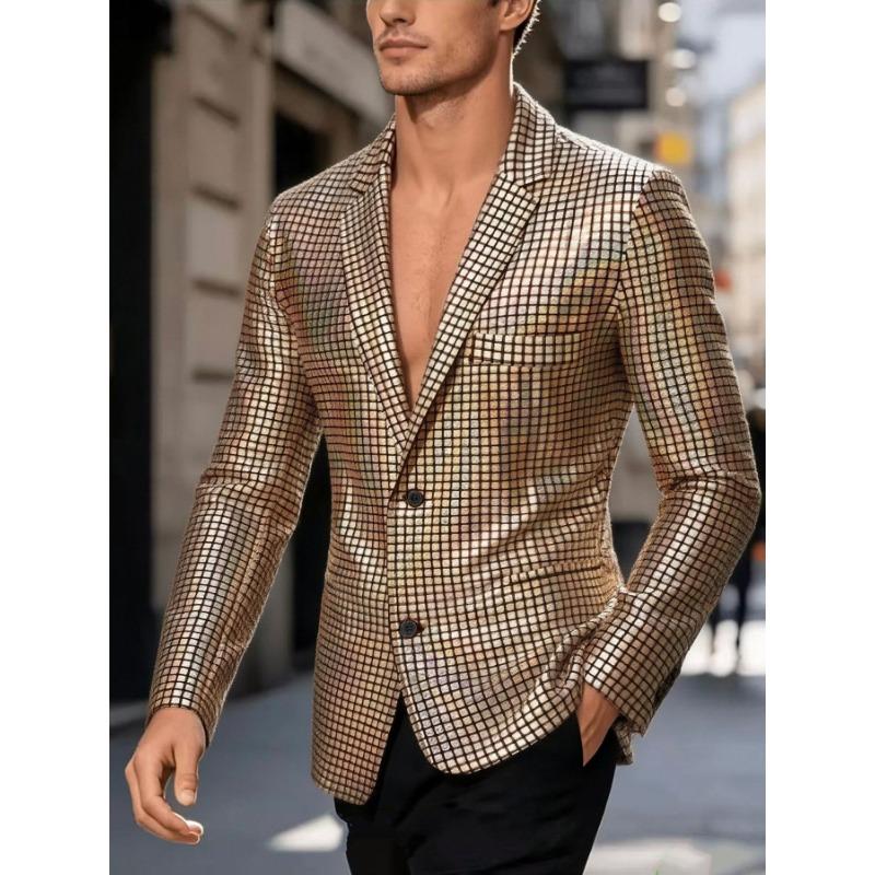 Mens Sequined Blazer Nightclub Party Performance Fashion Casual Suit Jacket