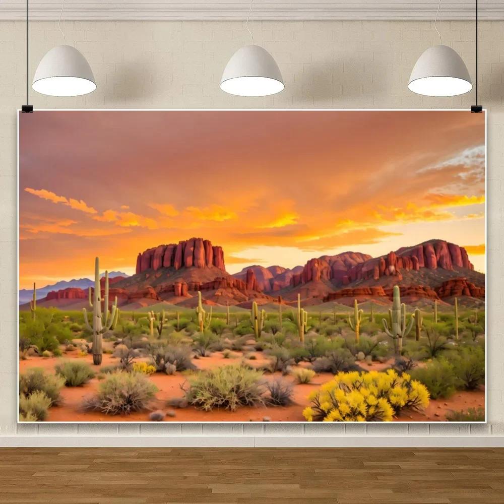 Rocky Mountains Desert Landscape Backdrop – Reptile Habitat with Sun Oasis & Immortal Palm, Natural Photography Poster-Tapestry