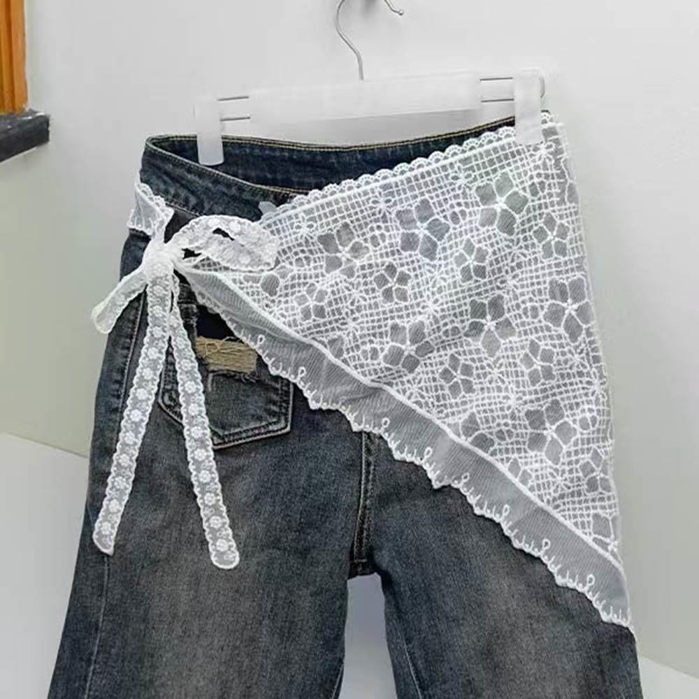 Y2K Doppelt verwendbarer Spitzenbesatz Haarschal Gestapelter Spitzen Kopftuch Gesticktes Florales Halstuch Bandanas Für Damen Mädchen Spitzentaschentuch