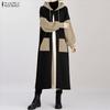 ZANZEA Women Long Sleeve Casual Patchwork Long Hooded Sweatshirts