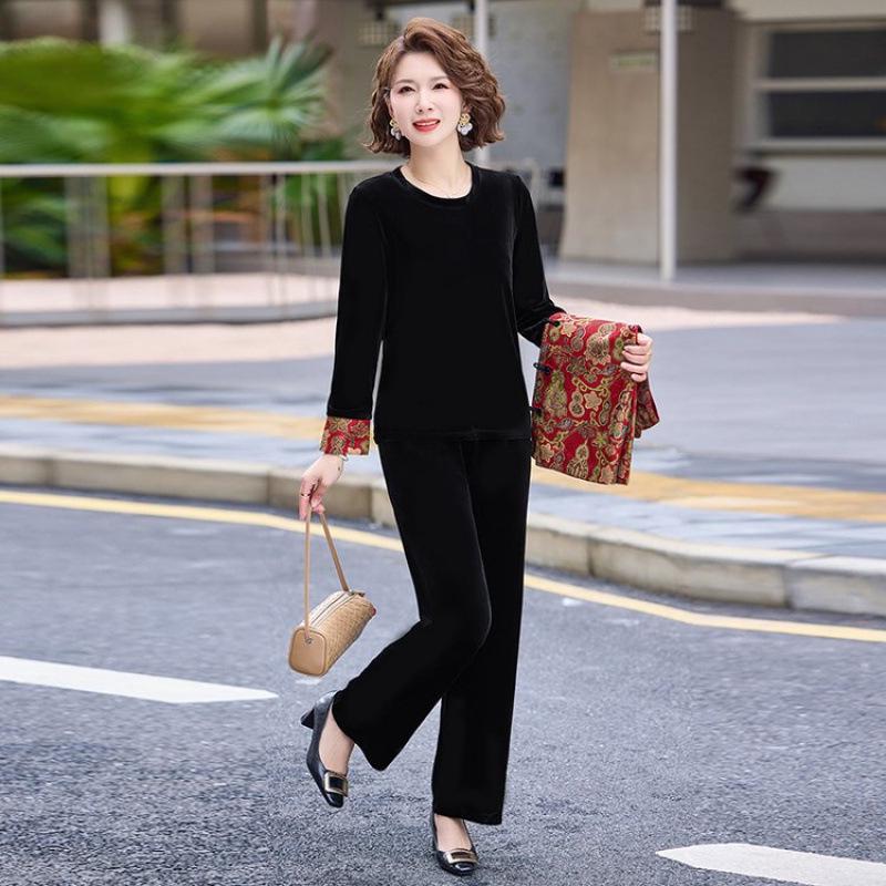 Spring Chinese Style Versatile Casual Vest Top & Frog Button Vest 3-Piece Set for Middle-aged and Elderly Moms