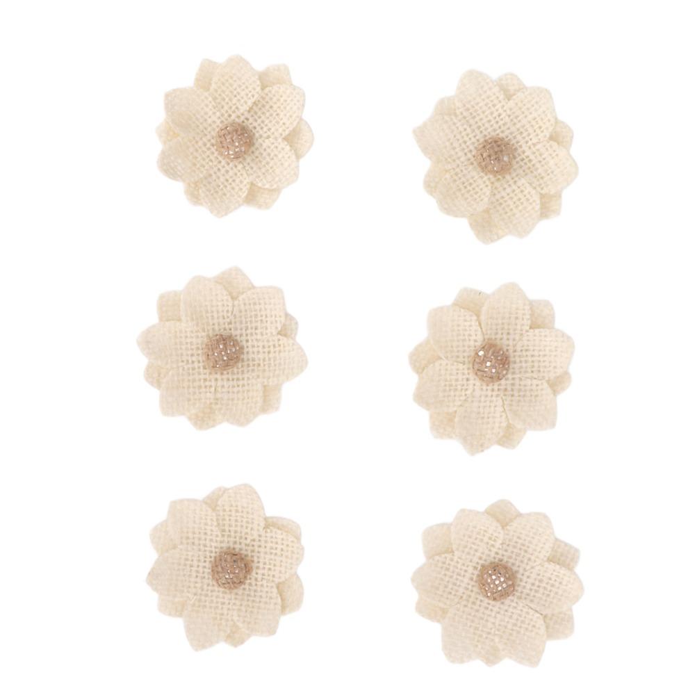 6pcs Flatback Fabric Flowers Cream-Coloured Hand Crafted Flowers Party Decorations