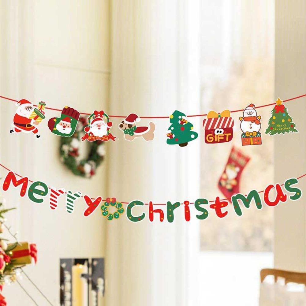 Paper Christmas Banner Christmas Theme Pull Flag Design Garland Christmas Ornaments Wall Hanging Hanging Ornaments