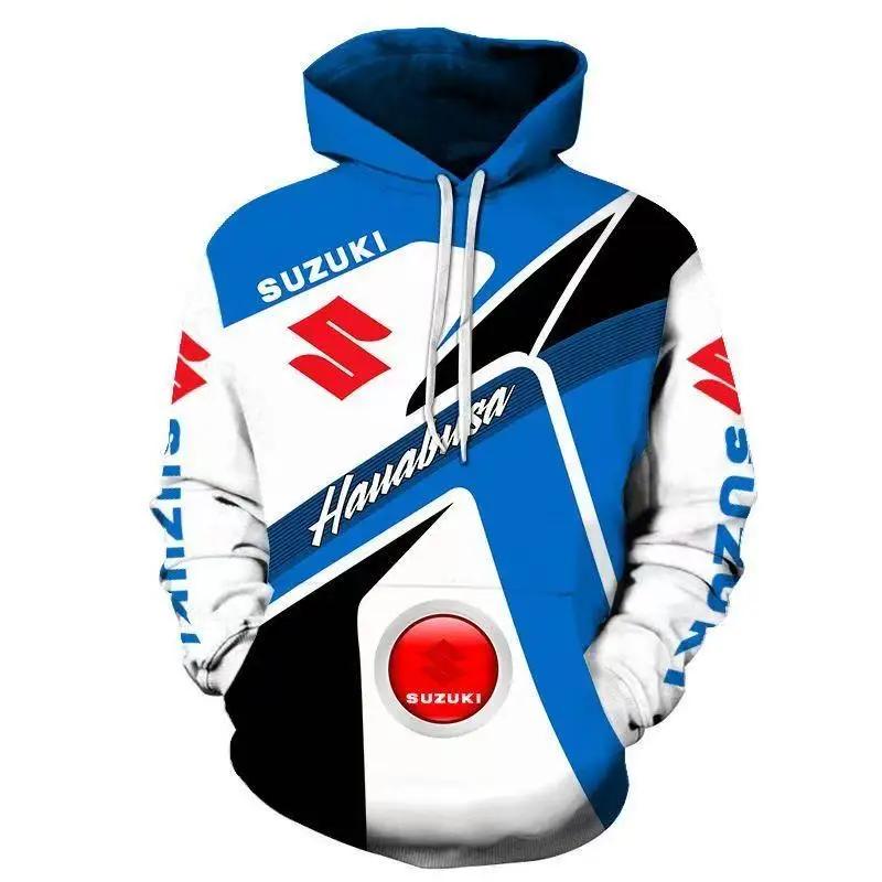 Men's 3D printed Su zu ki R logo hooded sweatshirt designed for Suzuki's autumn and winter endurance race, motorcycle enthusiast
