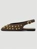 Brown Pointed Toe Mary Jane Backless Slip-on Sandals, Gold Metal Ball Decor, Adjustable Back Strap